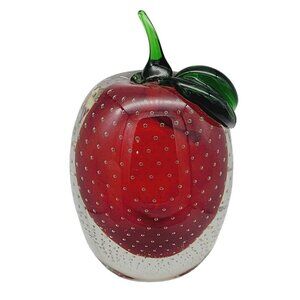 Art Glass LARGE Apple Paperweight 6.5" Exquisite Bullicante Encased Red 3.5lbs